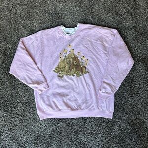 Pink Oversized Double Layered Teddy Puppy Graphic Crewneck Sweatshirt